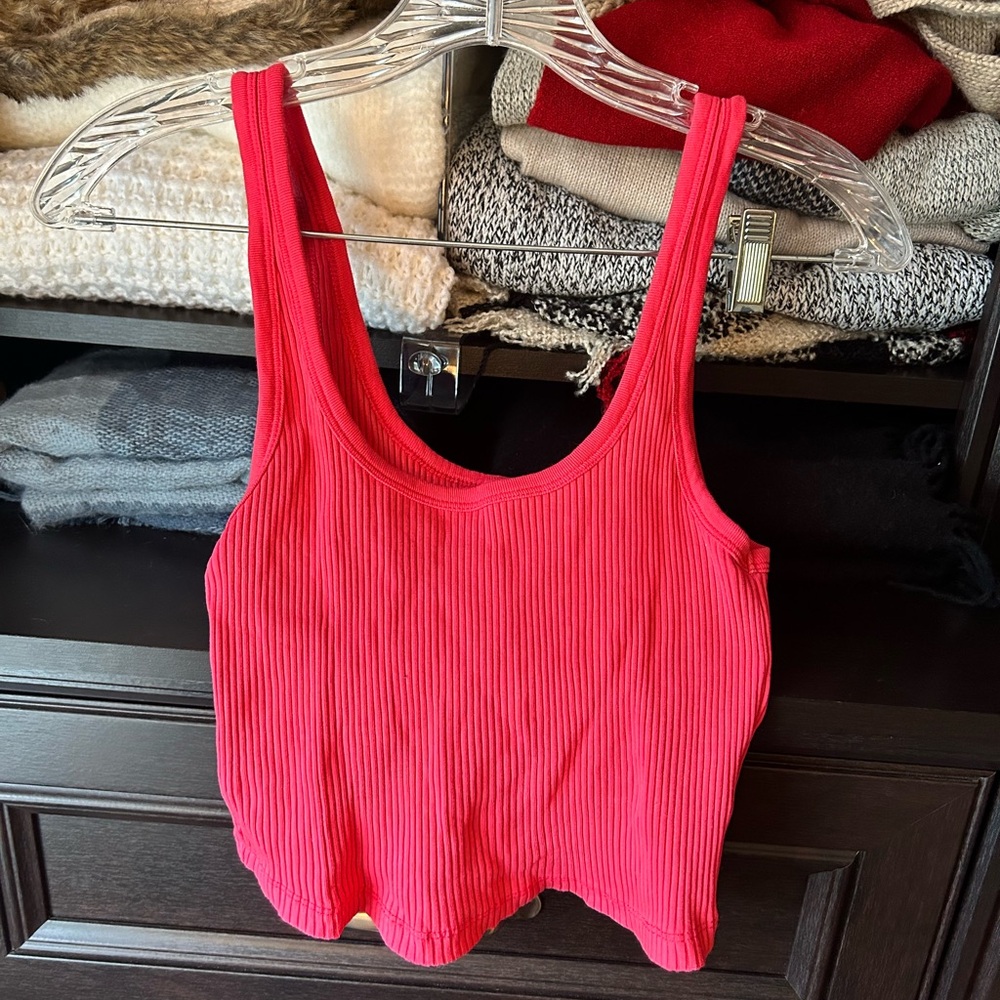 Old Navy Red Ribbed Crop Tank Top